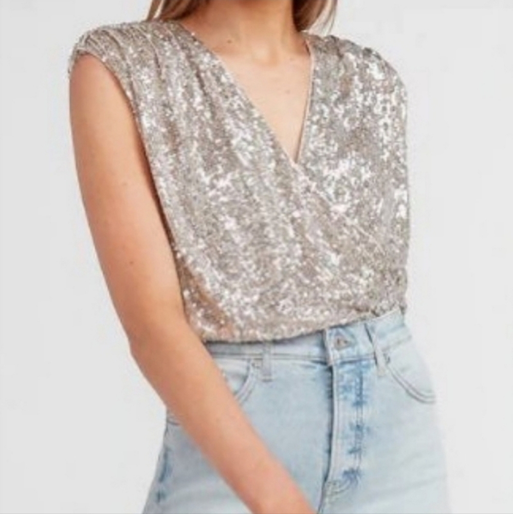 Express Sequin Bodysuit, Size M
